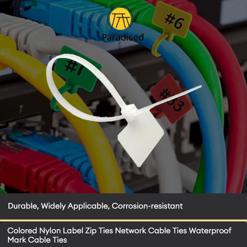 PAฉลากไนลอนสี Zip Ties สายเคเบิลเครือข่าย สายเคเบิลกันน้ำ เครื่องหมาย Ties