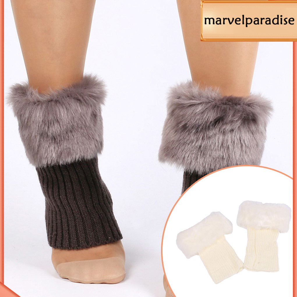 1/2 ขาอุ่นโครเชต์ถักFaux Fur Trimพลิกถุงเท้าสําหรับฤดูหนาวสั้นBoot Cover Easy Matching Cuffs Toppers