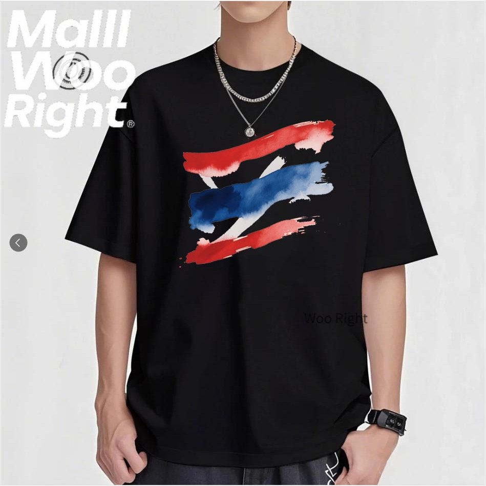 COD(จัดส่งตลอด 24 ชั่วโมง)Woo Right เสื้อยืดลายธงชาติไทย เสื้อยืดThailand