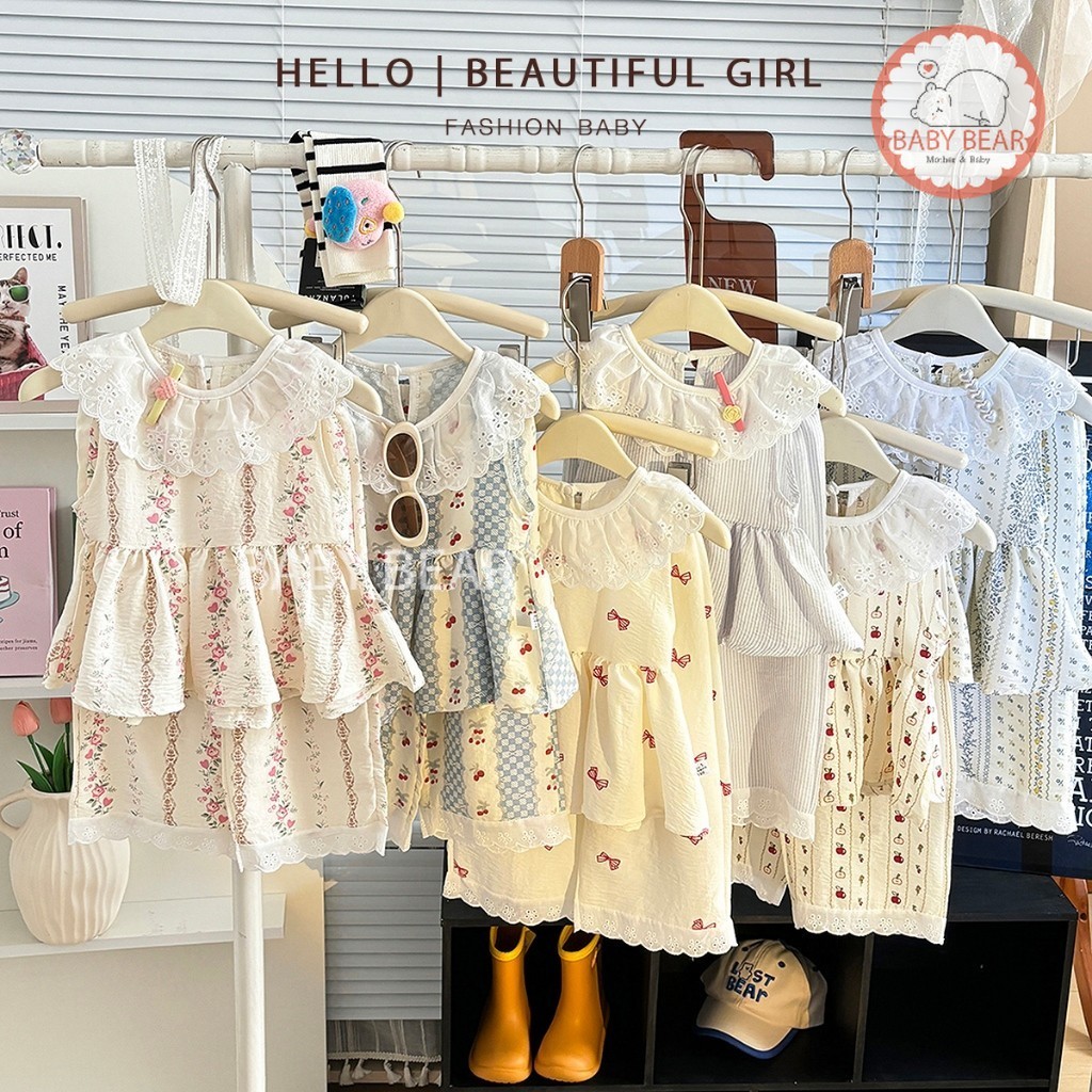 ชุดเสื้อ เสื้อแขนสั้น+กางเกงขายาว แฟชั่นสไตล์เกาหลีเด็กผู้หญิง พิมพ์ลายน่ารักๆ