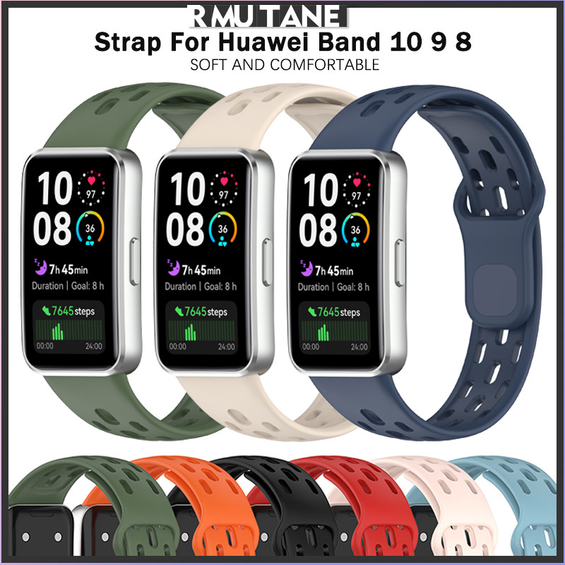 สายยางกีฬาสำหรับ for Huawei Band 10/9/8 สายรัดระบายอากาศรูข้อมือซิลิโคนอุปกรณ์เสริมสำหรับ for Huawei Band 10 NFC