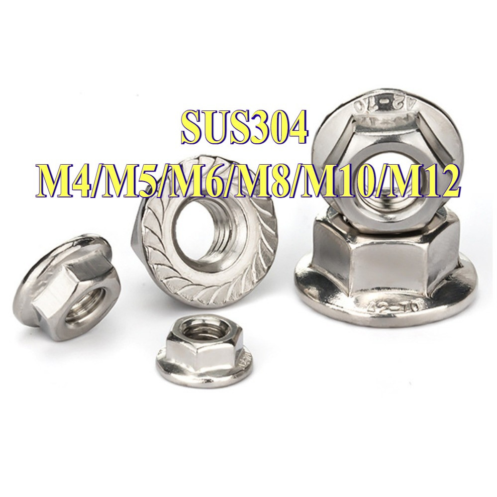 ยกกล่อง หัวน็อตจานจักร ตัวเมีย ติดแหวน สแตนเลส 304 หัวน็อต พื้นหยาบ เกลียวมิล หยาบ Hexagon Flange Nut / มือซ้าย อ่อนนุชซ้าย M4 M6 M8 M10 M12 [CYG-FC-9] - รูปที่ 3