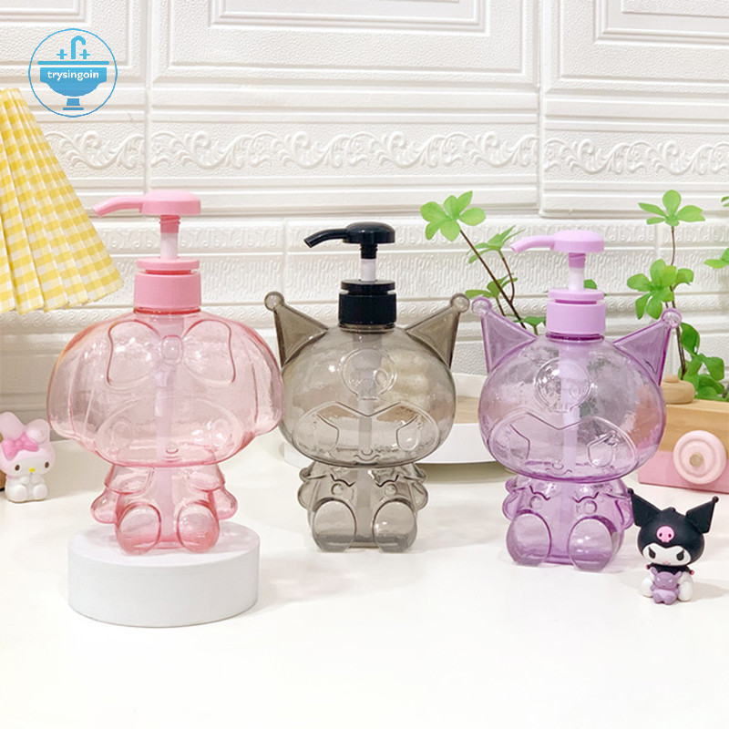 [trysingoin] 500ml Hello Kitty ขวดสบู่กลิตเตอร์ใสน่ารัก Kuromi Melody แชมพูอาบน้ํานมขวดย่อยโลชั่นกดขวด TH