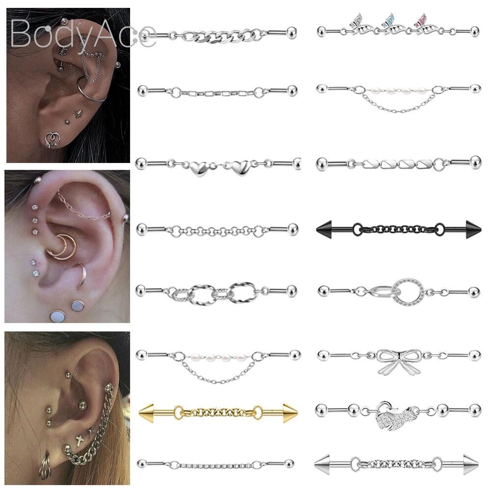 Bodyace 14G/16G สแตนเลสต่างหู 1 PC Helix Stud ต่างหูหัวใจหูสตั๊ดอุตสาหกรรมหูเจาะเงินเครื่องประดับ