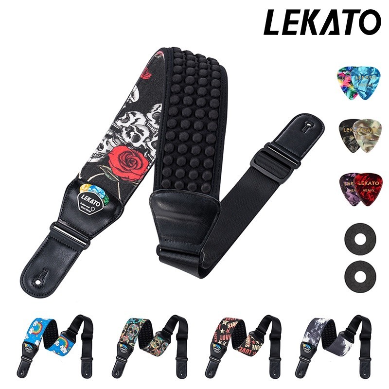Lekato 3" ความกว้างกีตาร์ไฟฟ้าเบสพร้อมฟองน้ํา 3d บรรจุ Neoprene Thicken