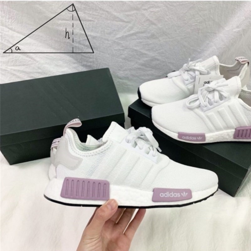 คุณภาพสูง Adidas Nmd R1 Boost Adidas สีขาวสีชมพูสีขาวสีม่วงลาเวนเดอร์สีม่วงผู้หญิงรองเท้าสีขาวสีม่วง