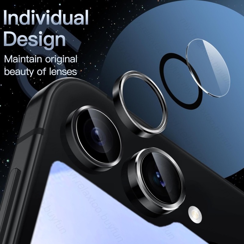 9D โค้งป้องกันกล้องสําหรับ Samsung Z Flip 7 FE 6 5 4 Flip6 5G 2024 โลหะแหวนกระจกนิรภัยเลนส์ฟิล์ม - รูปที่ 2