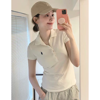 เสื้อโปโลลําลองเข้ารูปสําหรับผู้หญิง - เสื้อยืดแขนสั้นเรียบง่าย