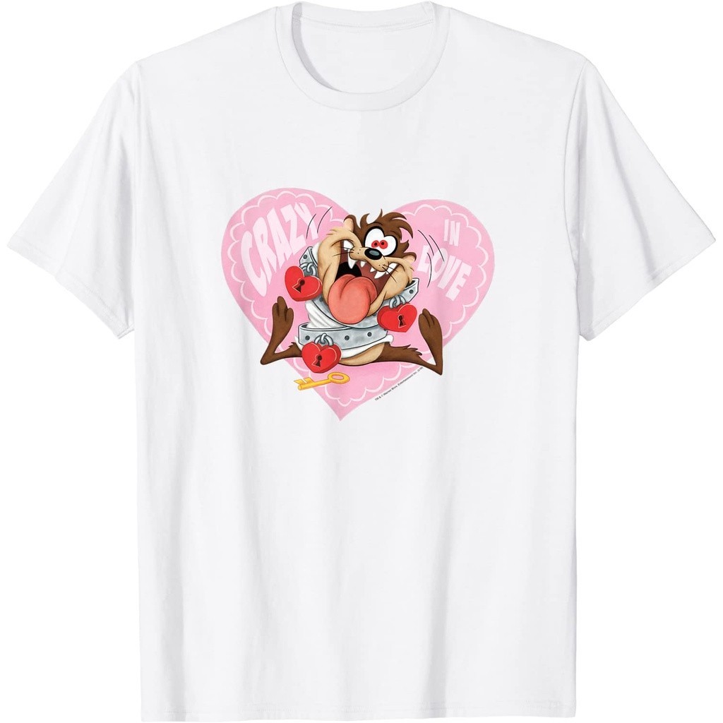 T-Shirtเสื้อยืด พิมพ์ลาย Looney Tunes Taz Crazy In Love สําหรับผู้ชาย_02 S-5XL