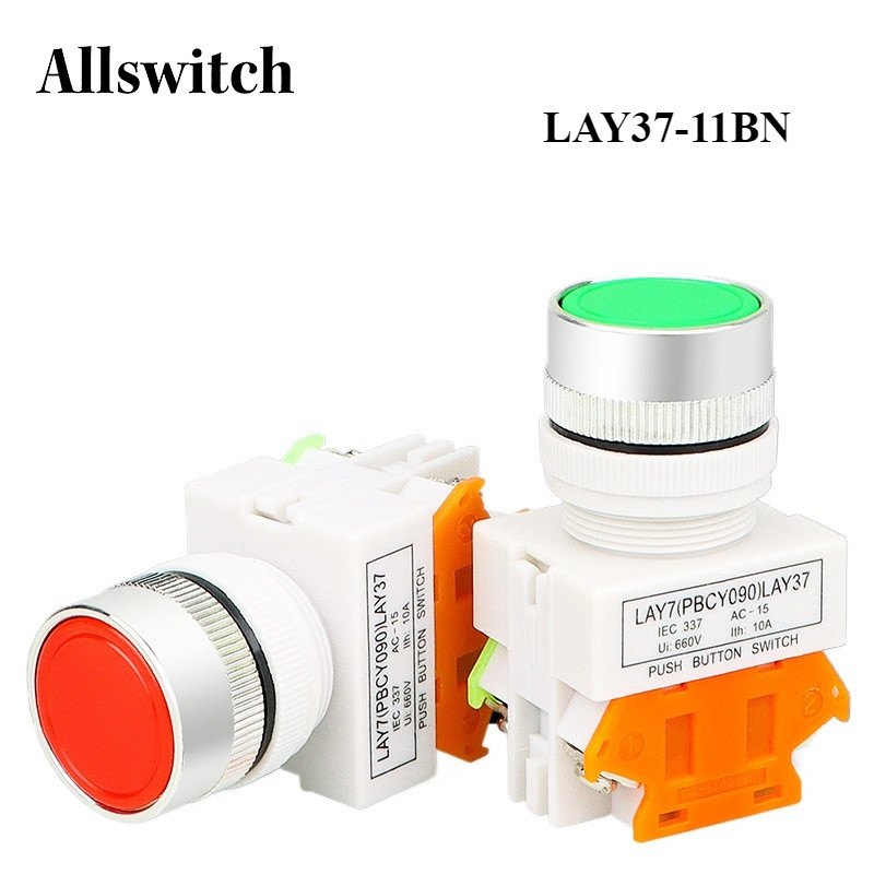 Lay37-11bn สวิทช์ปุ่มกด Y090-11BN เงินติดต่อ Momentary ปกติเปิด/ปกติปิด 4 สกรู 22 มม.Self-Resetting