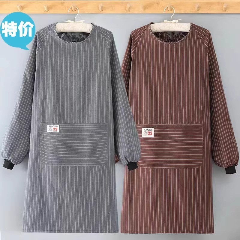 แขนยาวผ้ากันเปื้อนผ้าฝ้ายหนาหญิงครัวเรือนครัวทําอาหาร Smock Anti-Fouling Breathable Catering เสื้อผ้าทํางานผู้ใหญ่ผ้ากันเปื้อน