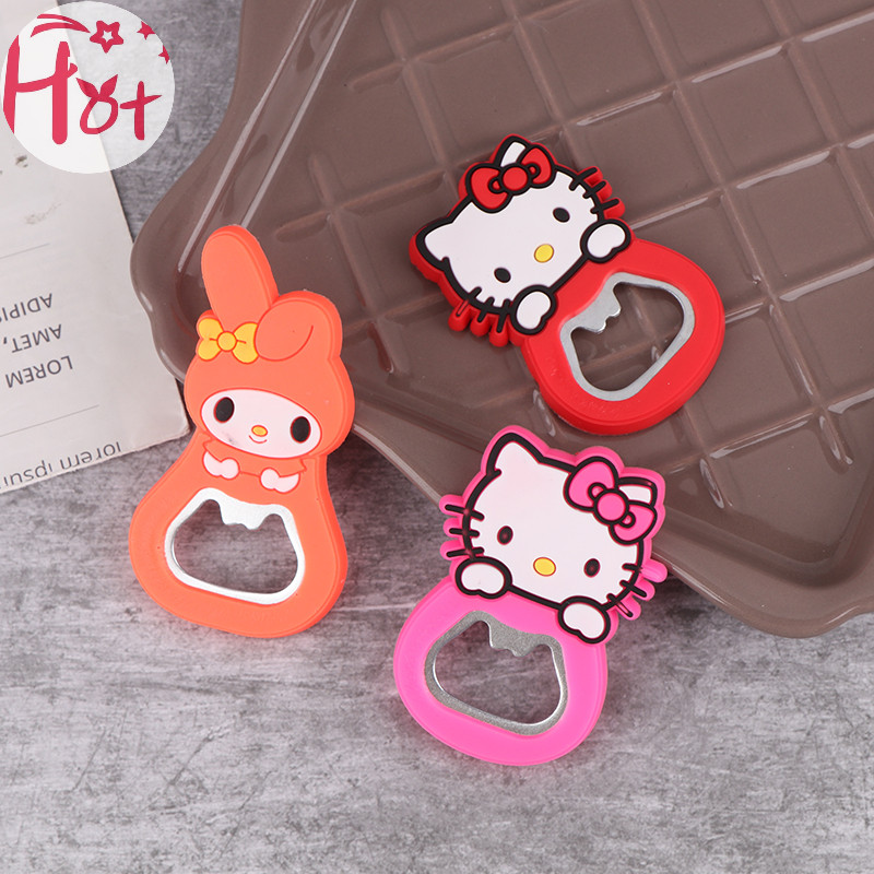 Ge การ์ตูน My Melody Hello Kitty ที่เปิดขวดน่ารักเบียร์แบบพกพาตู้เย็นที่เปิดตู้เย็นตู้เย็นติดผนังที่เปิดขวดสแควร์