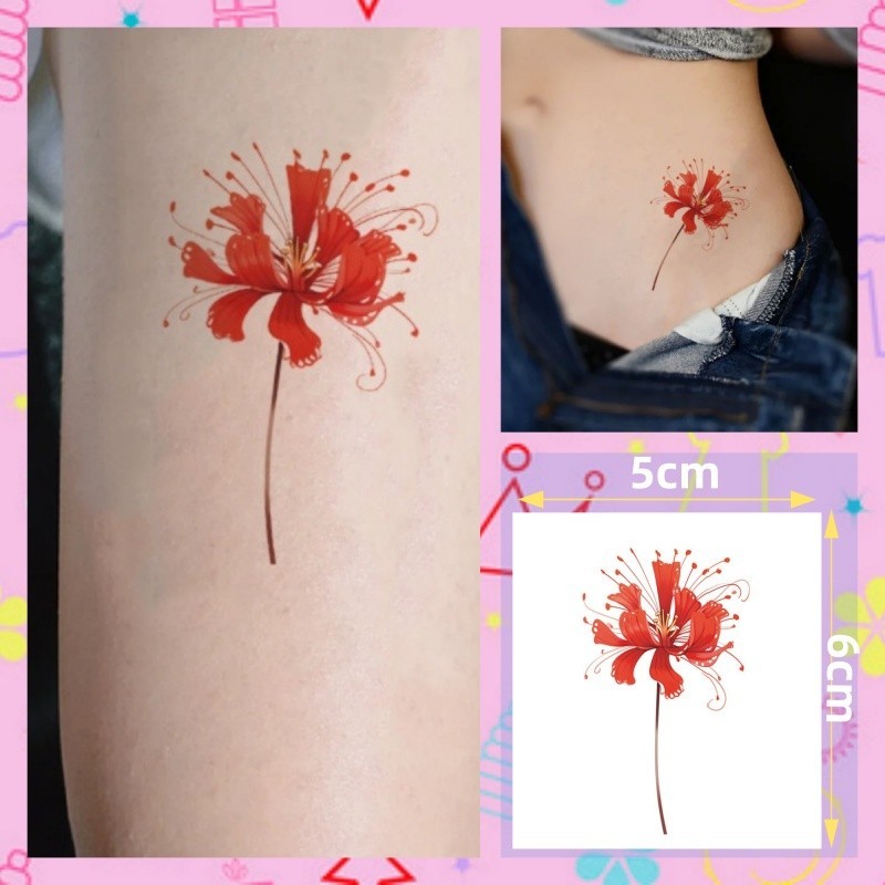 เครายาวลายดอกไม้สักน่ารักสาวแขนสักสติกเกอร์รอยสักกันน้ํายาวนาน7วันชั่วคราววันหยุดสัก