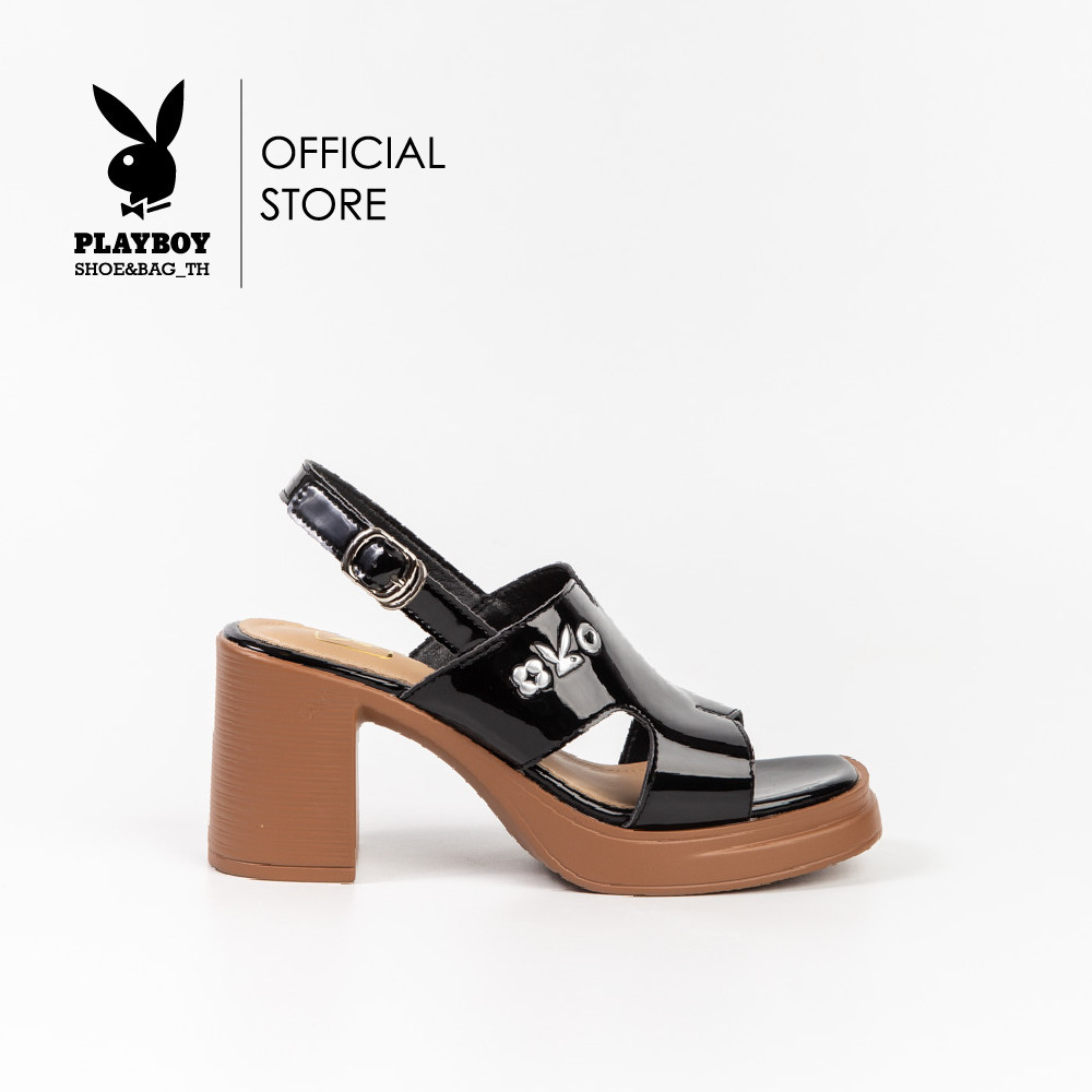 Playboy รองเท้าส้นสูงรัดส้นผู้หญิง ลิขสิทธิ์แท้ รุ่น ST-H243C1173 ดีไซน์หน้าสกรีนโลโก้ มี 2 สี สีขาวและสีดำ