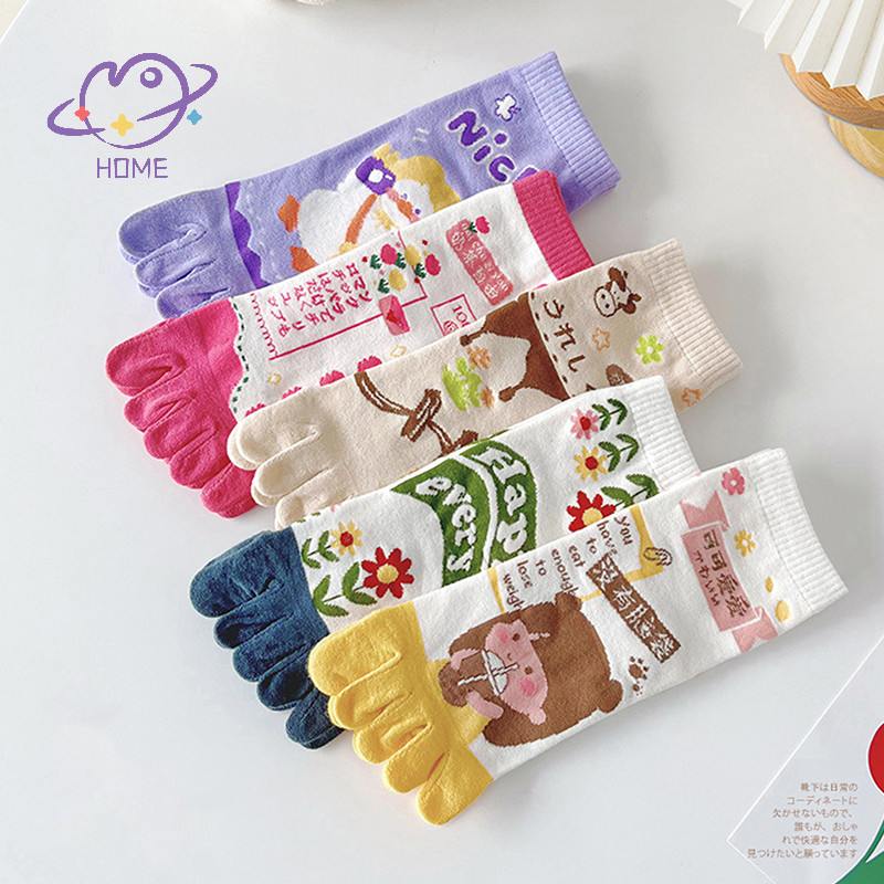 [mayhome] ฤดูใบไม้ร่วงฤดูหนาวห้านิ้วถุงเท้าผู้หญิงการ์ตูนน่ารักแยกนิ้วเท้าระบายอากาศญี่ปุ่น Kawaii ผ้าฝ้ายสุภาพสตรีแยก Harajuku Toe ถุงเท้า {TH}