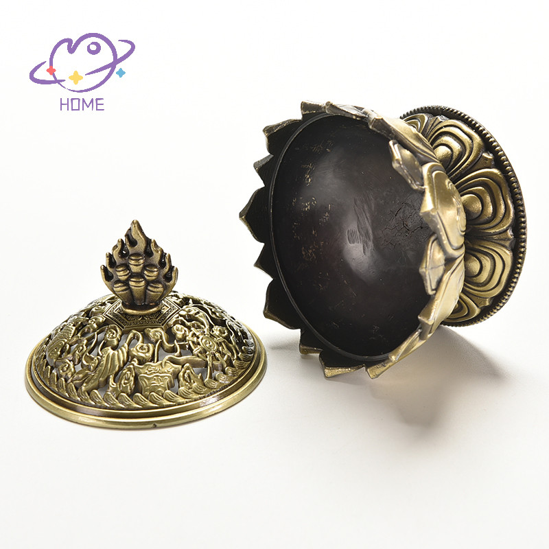 [mayhome] ทิเบตสะสมรูปปั้นดอกบัวมงคลสีบรอนซ์กล่องกระถางธูป Censer {TH} - รูปที่ 4