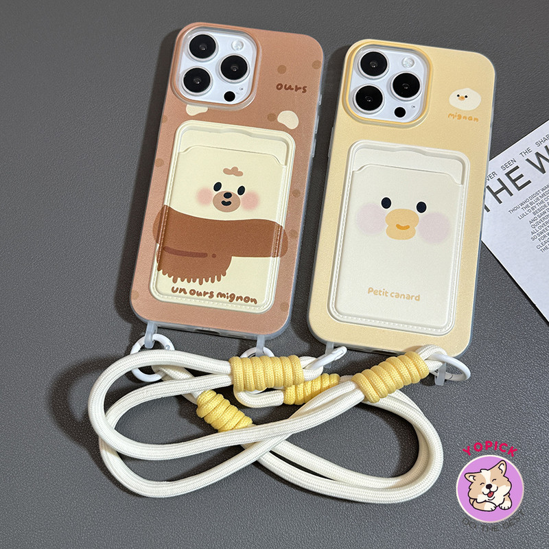 น่ารักหมีสีน้ําตาลลูกเป็ดผู้ถือบัตรสําหรับiphone 12Promaxเคสโทรศัพท์15Promax 14Pro Lanyard Plus 13 Card Insertable 15 Influencerหญิง11ฝาครอบโทรศัพท์X Shock-resistant XS MAX XR GKB