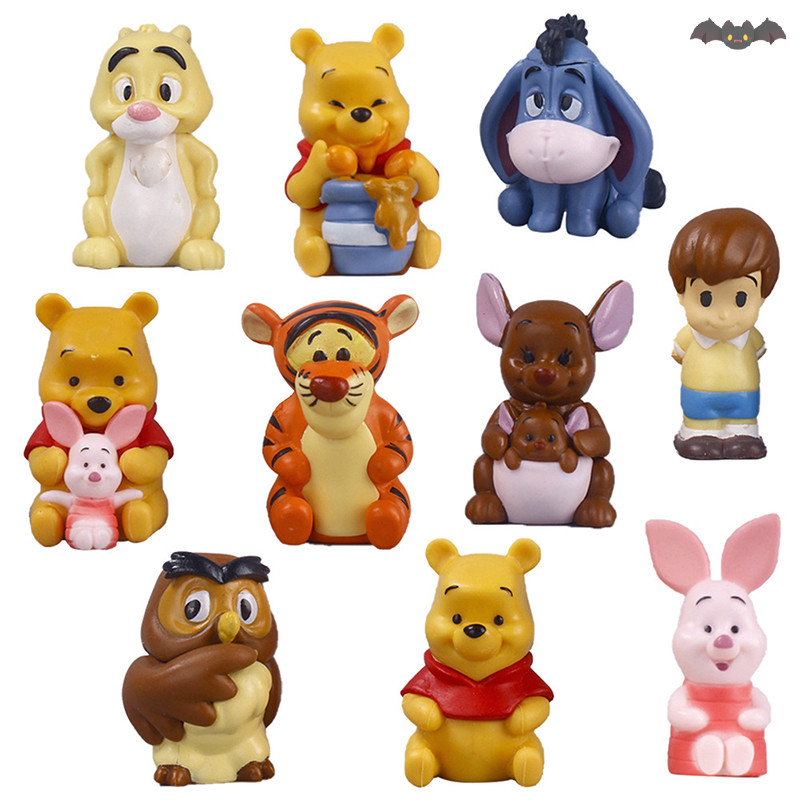 [PE] 10 ชิ้น Disney Anime Figure Winnie The Pooh Tigger Piglet Birthday Cake Decorative TH