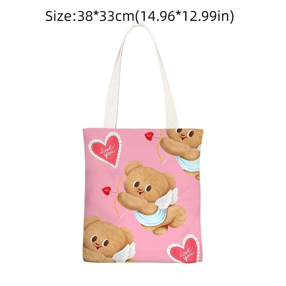 กระเป๋าผ้าแคนวาส REAYA Butter Bear, กระเป๋าสะพายหมีเนยเรียบง่ายการ์ตูน, กระเป๋าโท้ทความจุขนาดใหญ่แบบพกพาผู้หญิง