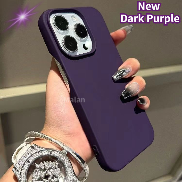 ใหม่สีม่วงเข้มสีลูกกวาดบางสแควร์ซิลิโคนอ่อนนุ่มครึ่งแพ็คเคสโทรศัพท์ไร้กรอบสําหรับiphone 15 14 13 12 11 Pro Max Plus X XS Max Matteกันกระแทกกลับกรณีปก