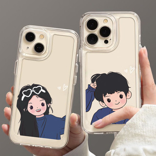 สําหรับiPhone 16 17 15 Pro Max 16eกรณีการ์ตูนหวานคู่สนุกโปร่งใสสําหรับiPhone 11 12 13 14 Pro Max XR X XS Max 7 8 Plus SE 2020 12 13 Mini 14 15 Plusเคสโทรศัพท์