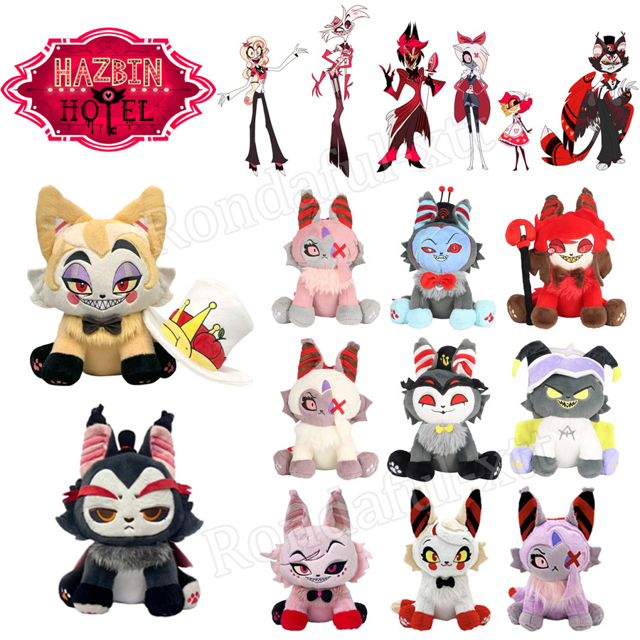 Hazbin Hotel Husk Plush/Cursed Cat Alastor/Angel Dust/Charlotte/Adam/Lucifer Cat ตุ๊กตา ของเล่นตุ๊กตาอุปกรณ์ต่อพ่วงแอนิเมชั่น