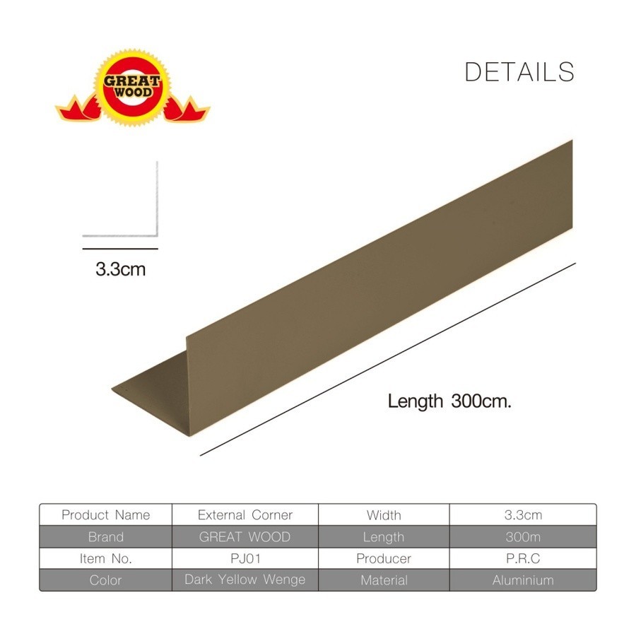 good tools. GREAT WOOD ตัวจบมุมนอกอะลูมิเนียม รุ่นPJ01 3.3x3.3x300 ซม. สีน้ำตาลดำ ถูกจริงไม่จกตา