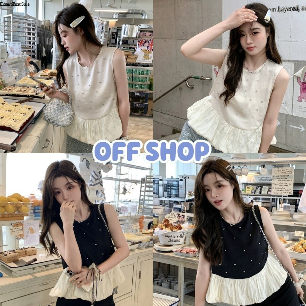 OFF SHOP พร้อมส่ง (OFF-R27-1) เสื้อกล้ามไหมพรม คอกลม ดีเทลแต่งปลายสีครีม แฟชั่นนำเทรน สไตล์เกาหลี
