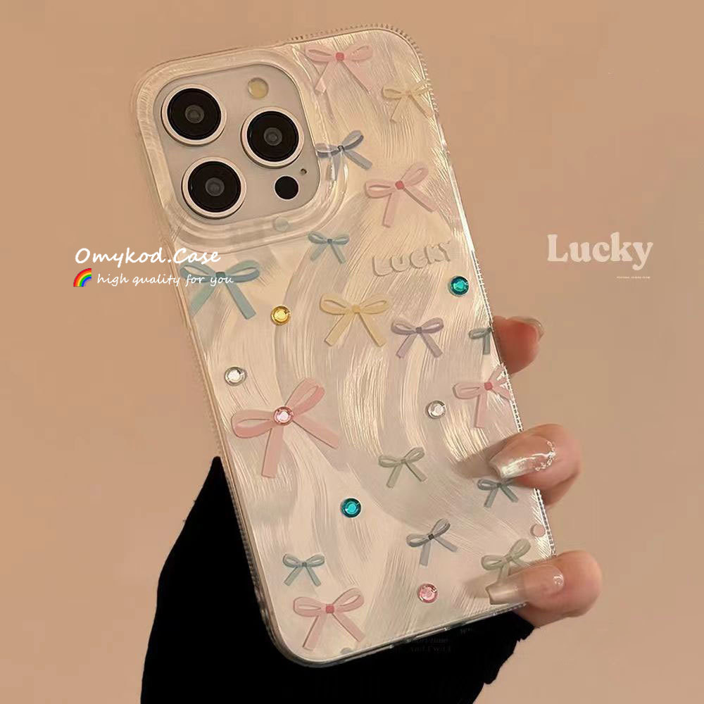 Ready Stock For Samsung A05 A05S A15 A14 A13 A12 A55 A54 A51 A35 A34 A32 A25 A24 A03 A02S S23FE S24 Ultra Lucky Bow Featherเส้นด้ายเคสโทรศัพท์ปกอ่อน