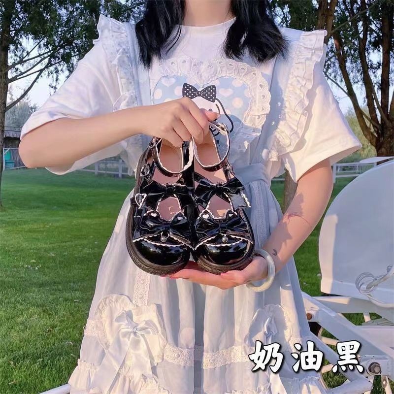 Lolita น่ารักนุ่มสาว Preppy ชุดรองเท้าหนัง Mary Jane Bow Big Toe รองเท้า