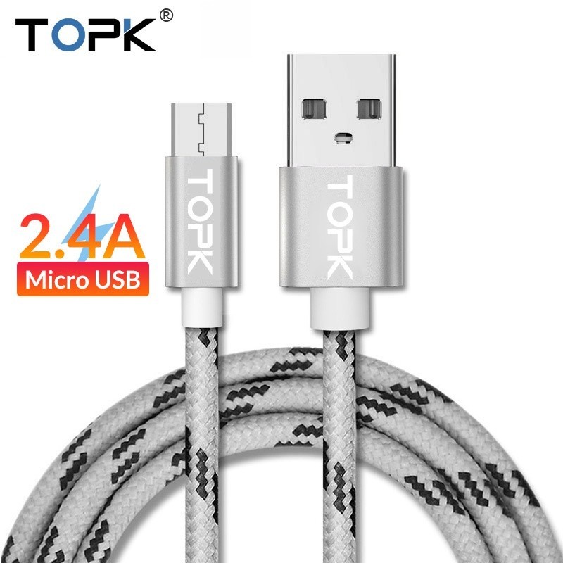 Topk AN09 สายชาร์จ ซิงค์ข้อมูล ไนล่อนถัก Micro USB 0.5 เมตร สําหรับ Xiaomi OPPO