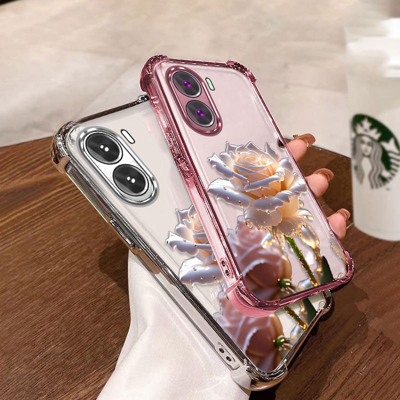 พร้อมฟิล์มเลนส์เคส สําหรับ oppo reno 11 5g reno 11 pro 5g เคสโทรศัพท์ล่าสุดชุบไฟฟ้าการ์ตูนคริสตัล rose รูปแบบ anti drop และกันกระแทกโทรศัพท์ soft case