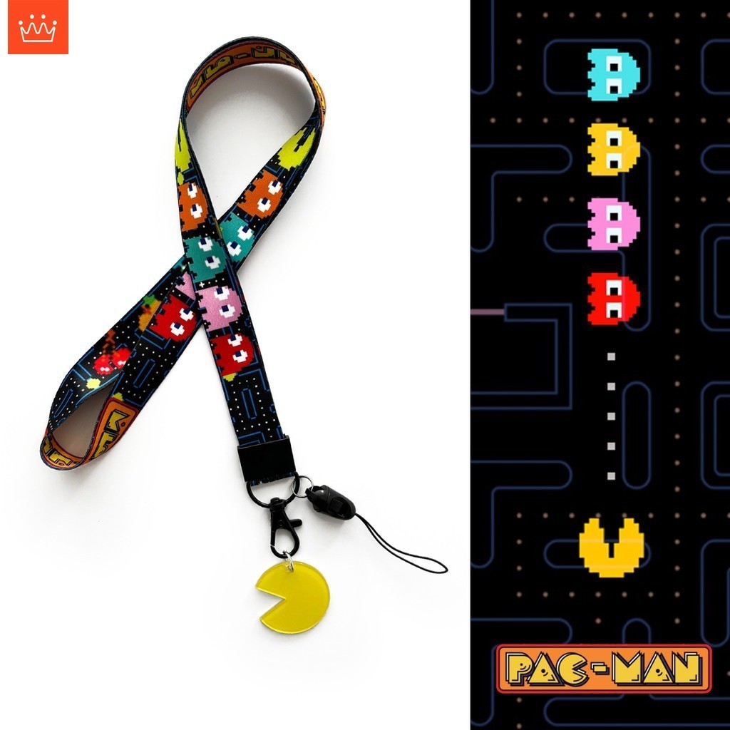 สายคล้องคอ Pac-Man วิดีโอเกม ผู้ถือบัตรนักเรียน ป้องกันการสูญเสีย สายคล้องคอโทรศัพท์มือถือ