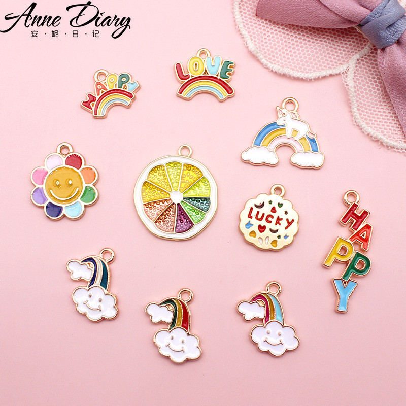 2 ชิ้น/ล็อต Rainbow Happy Seven-สีดอกไม้เมฆมะนาวเคลือบจี้อุปกรณ์เสริม Charms สําหรับผู้หญิง, Key Chain/ต่างหู/สร้อยคอจี้ทําด้วยมือ DIY เครื่องประดับ 193