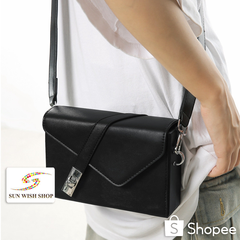 Sunwish -Tk HOT- Ja77 Skew Buckle Korean Style Men Box Shape Sling Bag Shoulder Bag Small Square Bag