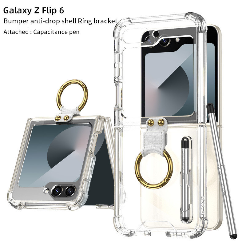 Gkk สําหรับ Samsung Galaxy Z Flip6 5G Flip5 Flip4 ถุงลมนิรภัยฝาครอบป้องกันโปร่งใสพร้อมช่องเสียบปากกาปากกาลายมือปากกา