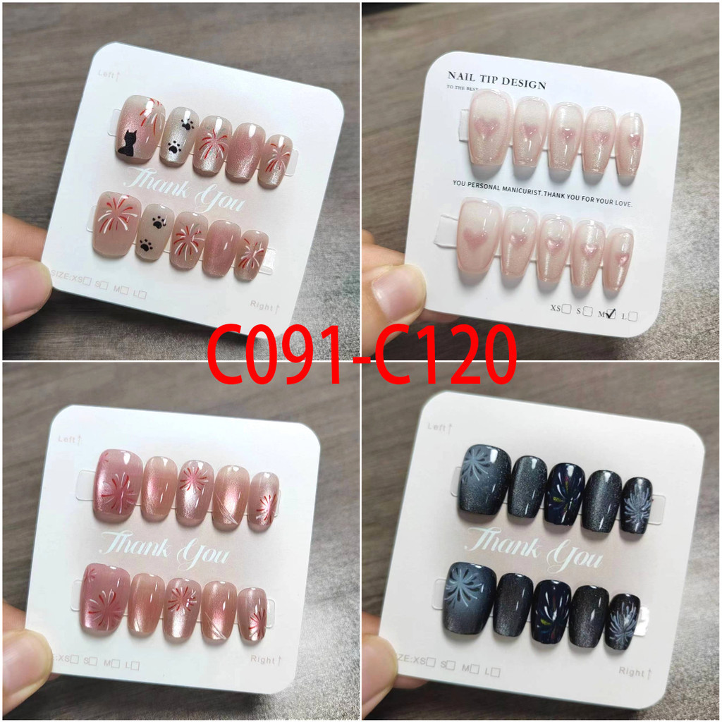 10 ชิ้น/เซ็ตแมวตาเล็บปลอมที่ทําด้วยมือบรรเทาดอกไม้ไฟออกแบบเล็บปลอมด้วยกาว