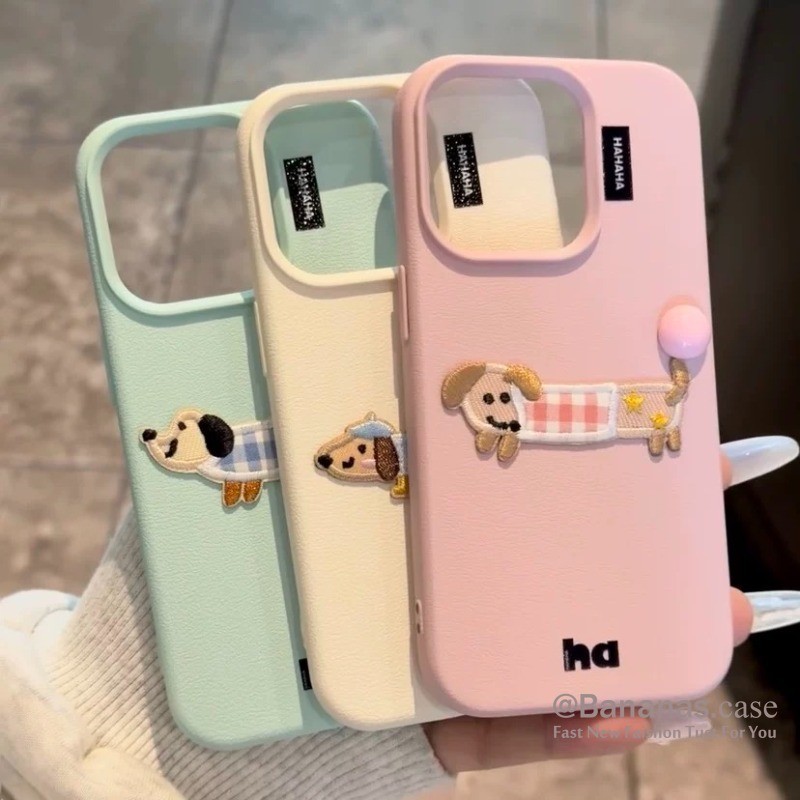 Iphone 16 15 14 13 12 11 Pro Max X Xr Xs Max เคสโทรศัพท์ 3D DIY วงกลมจุดไส้กรอกสุนัขหนังนุ่มฝาครอบโทรศัพท์