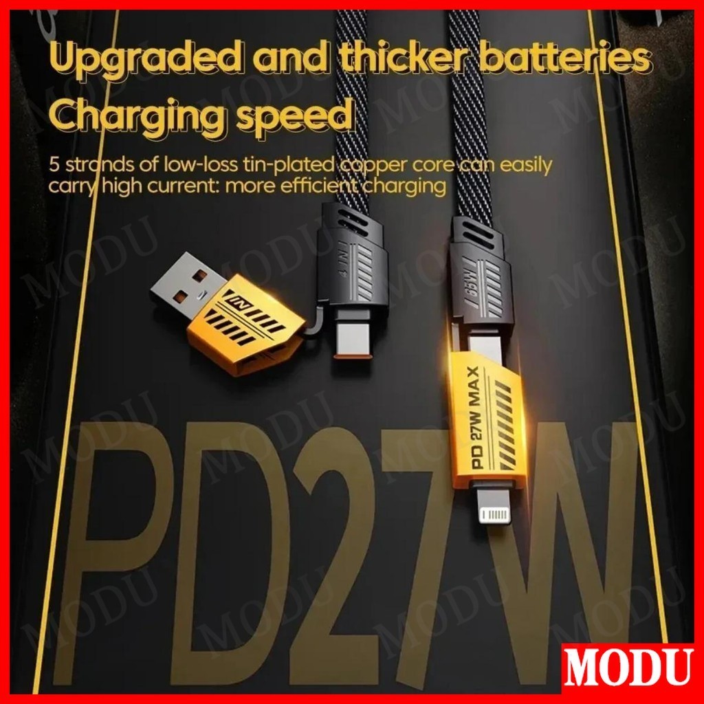 4 in 1 Fast สายชาร์จ PD 65W สาย USB Type C Dual Connector Lighting Mecha สไตล์ Fast Charge Data Cable สําหรับ iPhone Xiaomi - รูปที่ 2