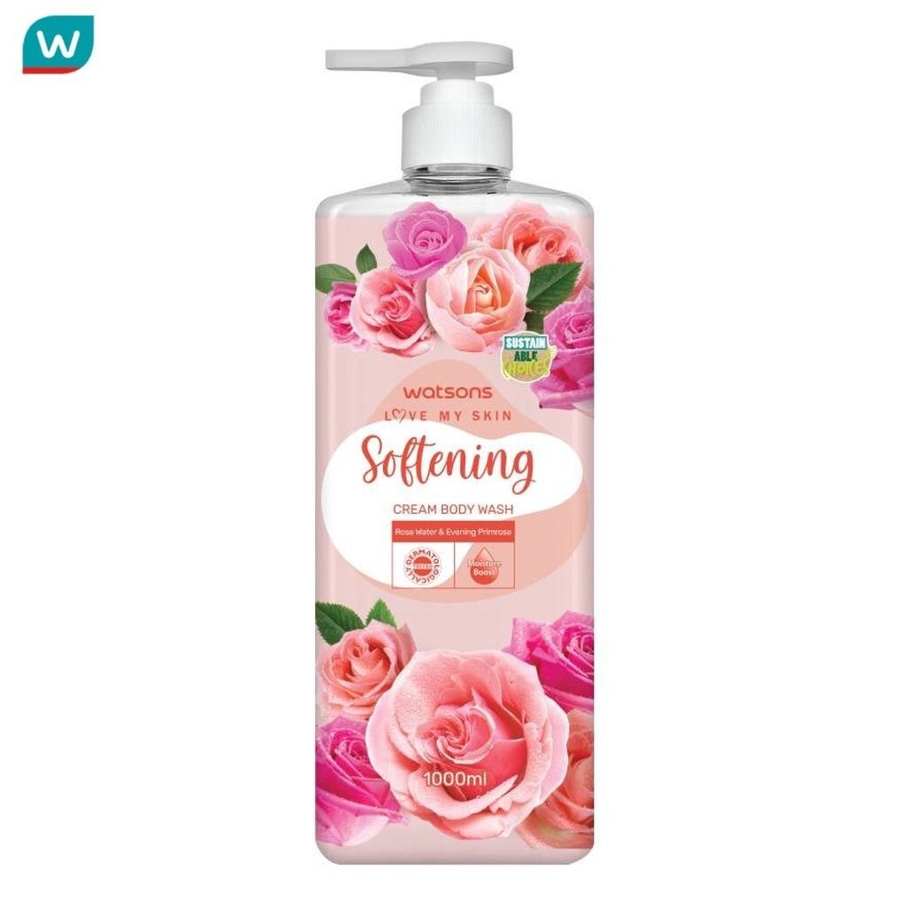 Watsons วัตสัน เลิฟ มาย สกิน ซอฟเทนนิ่ง ครีม บอดี้ วอช 1000มล.