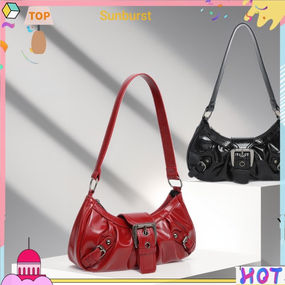 กระเป๋าสะพายไหล่ผู้หญิง Y2K PU หนัง Hobo กระเป๋าปิดแม่เหล็กกระเป๋าถือกระเป๋าคลัทช์ [Sunburst11.th]