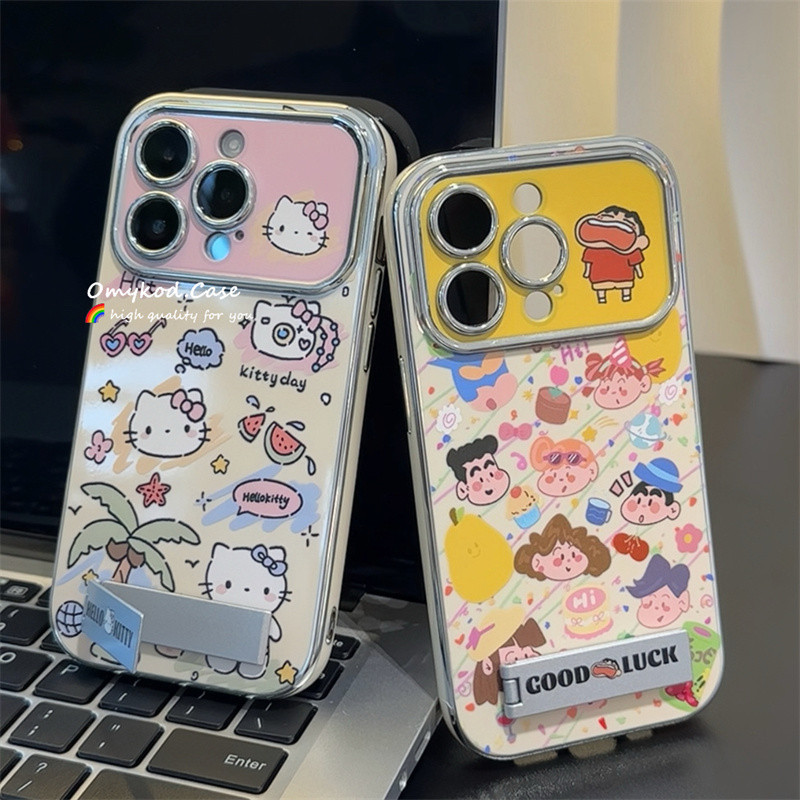 Oppo A7 A1K A16K A95 A78 A92 A17 A16 A15 A38 A58 A57 A77 A55 A3S A54 A53 A31 A5 A76 Reno 6 Crayon การ์ตูน Electroplated ฝาครอบโทรศัพท์ขนาดใหญ่ + เลนส์หน้าต่างเลนส์นุ่ม