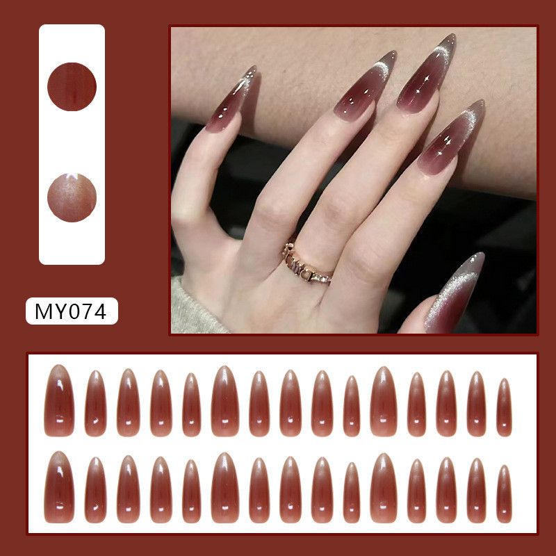 Cat Eye Handmade กดบนเล็บ 24 ชิ้นเล็บปลอมพร้อมสติกเกอร์กาว-MY074