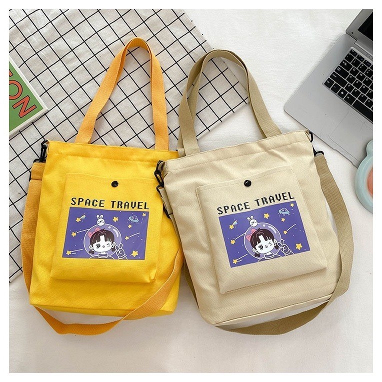 V-shopกระเป๋าผ้าแคนวาสมีซิปด้วยใส่ของได้เยอะนะผ้าแข็งแรง JJ218