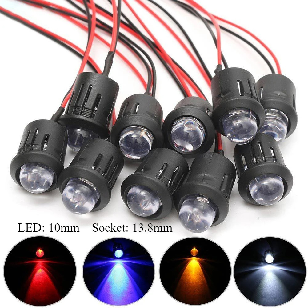 5 ชิ้น 10 มิลลิเมตร LED พร้อมซ็อกเก็ตสายไฟ Pre-Wired LED ไดโอด 12 โวลต์ Ultra Brigh หลอดไฟ LED 20 เซนติเมตรสีขาวสีแดงสีเขียวสีฟ้าสีเหลือง