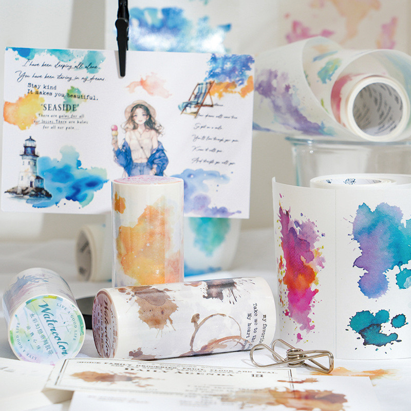 Wei 90mmx2m Roll [Watercolor Fantasy Series] Aesthetics Journal Masking Tape Washi Washi เทปสมุดวัสดุชุดสมุด