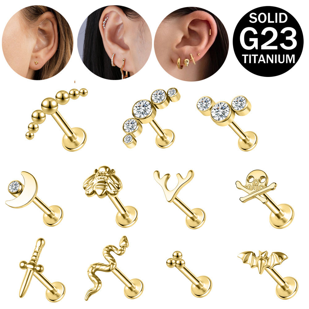 1 Pc G23 Titanium Lip Stud ด้ายภายใน Lip Piercing 16G Labret Piercing Gold Labret Stud Snake Body Piercing