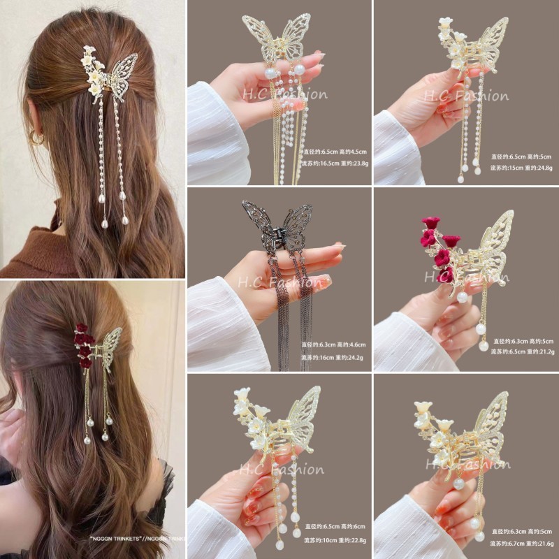 ใหม่สไตล์จีน Step-Shakeing พู่ Lily of the Valley Double-Stitching กิ๊บติดผมผีเสื้อหญิง Super Fairy คลิปหัวด้านหลังคลิป Shark Headdress