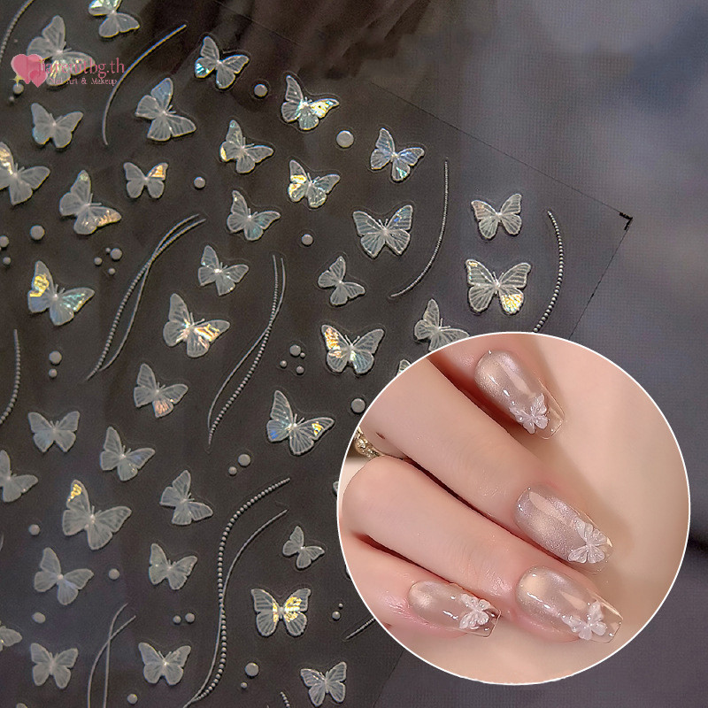 RENBG Light White สติ๊กเกอร์ติดเล็บ Glitter กาวสติกเกอร์ตกแต่งเล็บน่ารักสติกเกอร์เล็บ DIY Salon TH