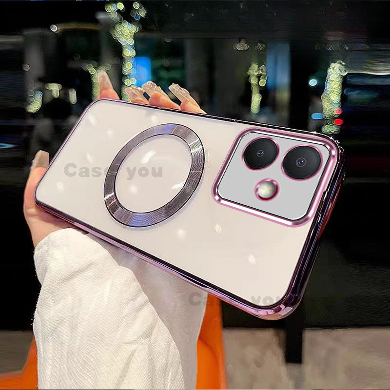สําหรับ OPPO A3X A3 Soft Case Clear กันกระแทกแม่เหล็กไฟฟ้าโทรศัพท์มือถือกรณีรวมทุกอย่างขอบ Anti-fall Soft Shell